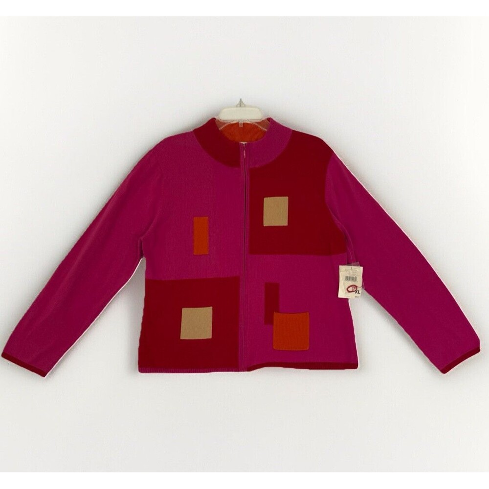 Susan Bristol Sz CL Vintage NWT Full Zip Cotton Cardigan Jacket Sweater Y2K Pink - Picture 15 of 15